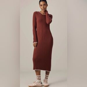 Anthropologie varley XANDER RIB KNIT MIDI DRESS size large brick red burgundy